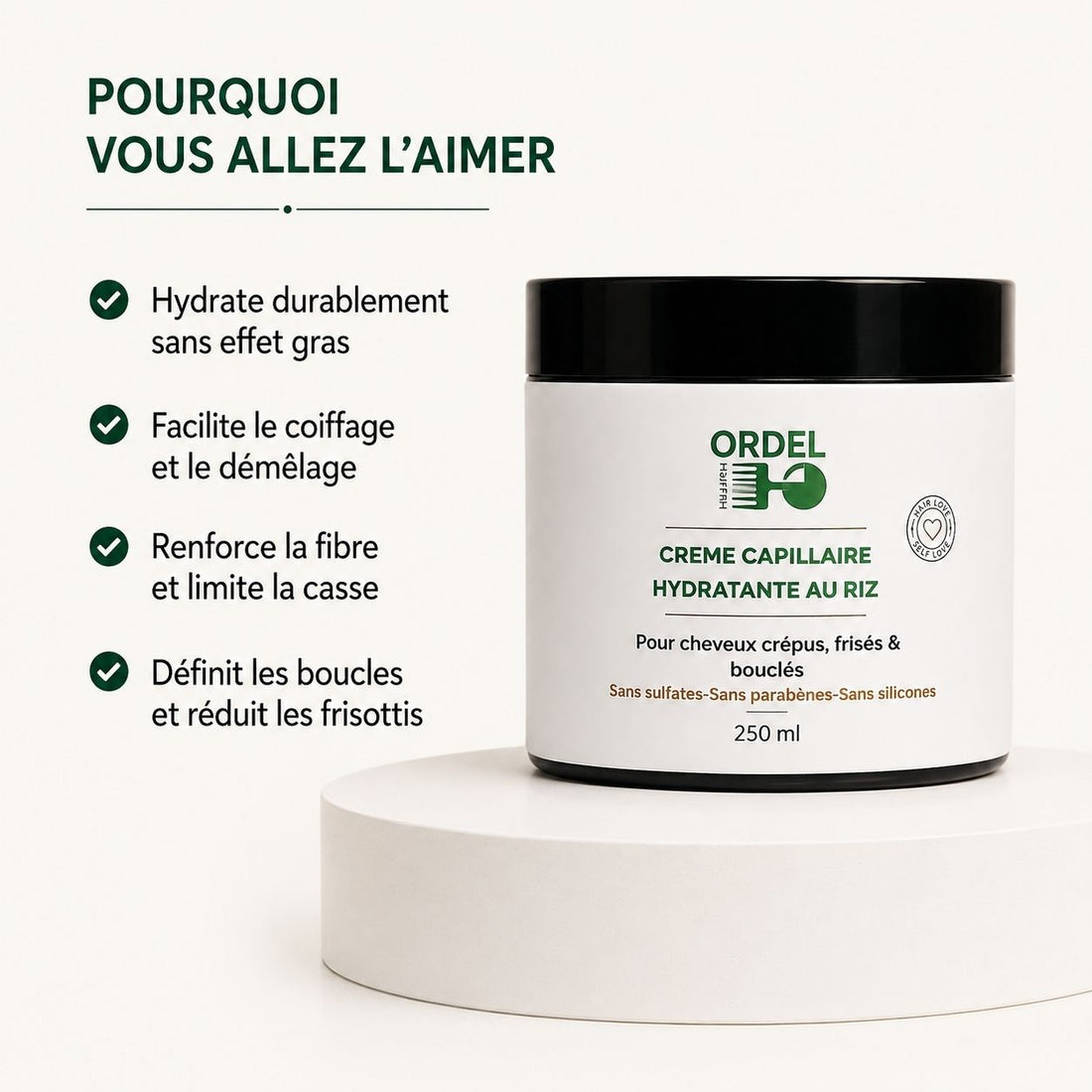 🧴Crème Capillaire Hydratante au Riz – Souplesse & Définition