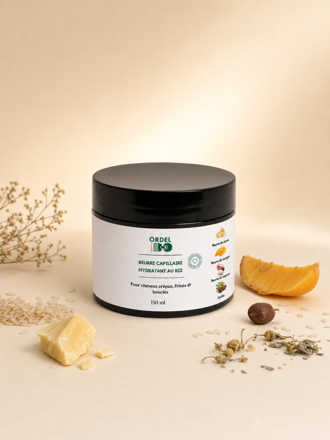 🍫 Beurre Capillaire Hydratant au Riz  – Protection & Rétention de Longueur