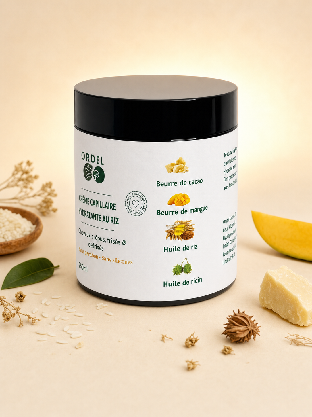 🧴Crème Capillaire Hydratante au Riz – Souplesse & Définition