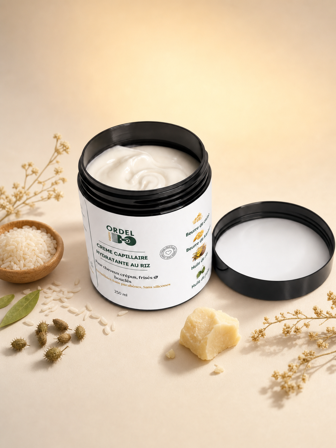 🧴Crème Capillaire Hydratante au Riz – Souplesse & Définition