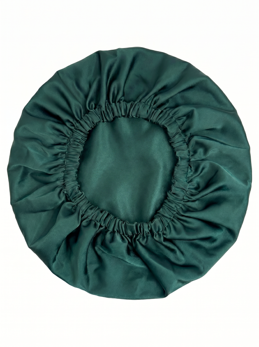 🌙 Bonnet de Nuit Premium en Soie & Satin – Réversible Vert Émeraude & Champagne